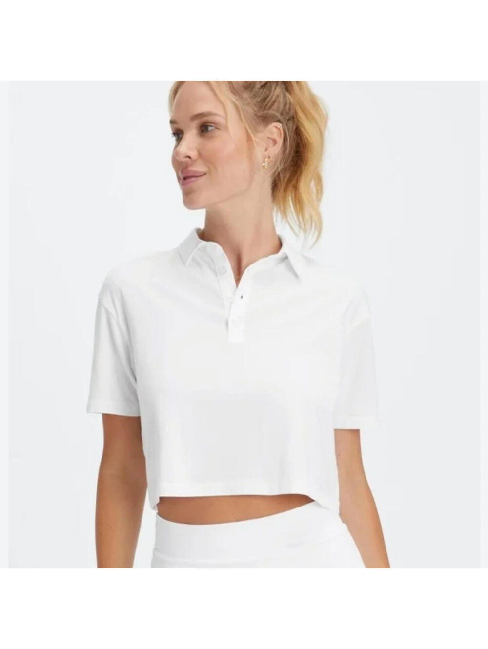 NEW Fabletics Bright White Boxy Short Sleeve Polo Women MEDIUM Golf Tennis Prep
